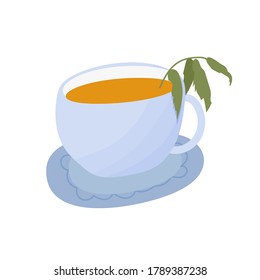 Cup with tea, teacup with mint, herbal hot drink, beverage isolated on white background in doodle style stock vector illustration