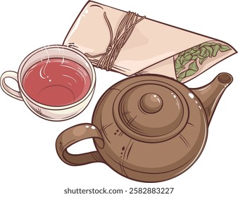 cup of tea and  teapot isolated