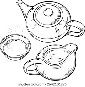 cup of tea and  teapot isolated