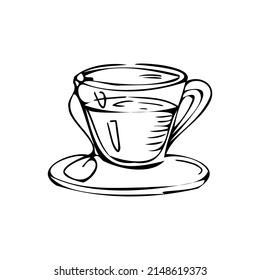 Cup of tea thin black lines on a white background - Vector illustration