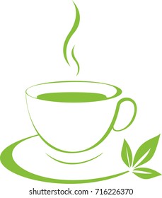 a cup of tea and three tea leaves with smoke vector illustration
