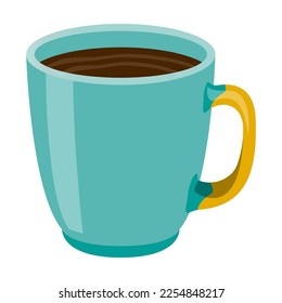 Cup of tea turquoise in realistic style. Porcelain mug with hot cofee. Colorful vector illustration isolated on white background.