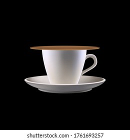 Cup of tea with vapour isolated on black background. Vector image of cup.