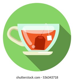 cup of tea vector flat design isolated on green circle background