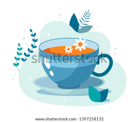 Cup of tea vector flat illustration.