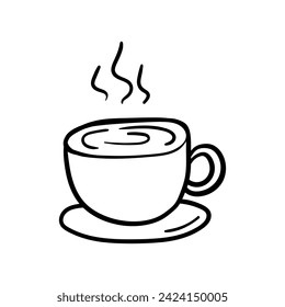 Cup tea vector icon in doodle style. Symbol in simple design. Cartoon object hand drawn isolated on white background.