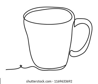 Cup of tea Vector illustration isolated on white background. Continuous line drawing. Vector monochrome, drawing by lines