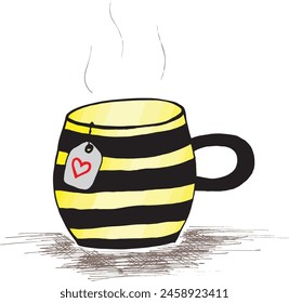 Cup of tea vector illustration. Porcelain mug with hot tea picture. Cofee cup.