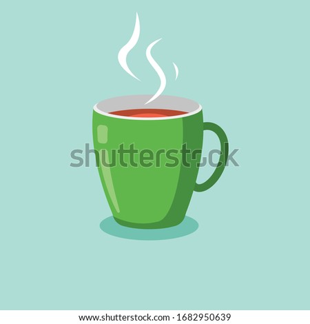 Cup of tea vector illustration. Porcelain mug with hot tea picture. Cofee cup