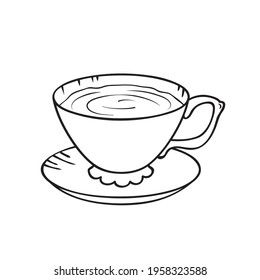 A cup of tea. Vector illustration. A sketch drawn by a line isolated on a white background.