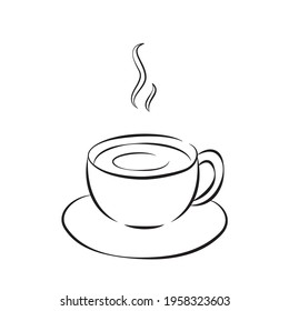 A cup of tea. Vector illustration. A sketch drawn by a line isolated on a white background.