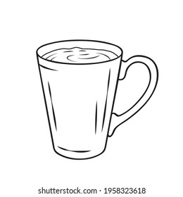 A cup of tea. Vector illustration. A sketch drawn by a line isolated on a white background.