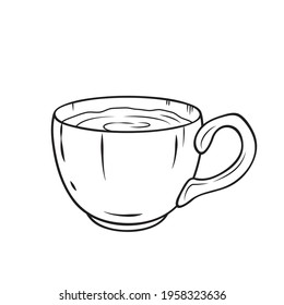 A cup of tea. Vector illustration. A sketch drawn by a line isolated on a white background.