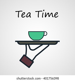 A cup of tea in waiters hand