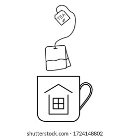 Cup, tea, work at home, vector illustration