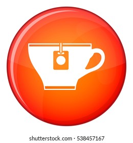 Cup with teabag icon in red circle isolated on white background vector illustration