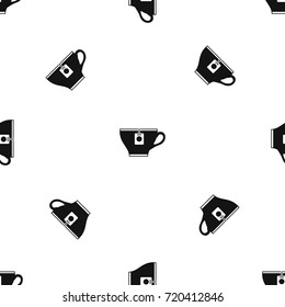 Cup with teabag pattern repeat seamless in black color for any design. Vector geometric illustration
