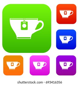 Cup with teabag set icon in different colors isolated vector illustration. Premium collection