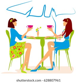 cup of tea,friends,girls, on a white