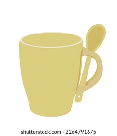 A cup with a teaspoon vector illustration isolated on white background. Morning drink.
