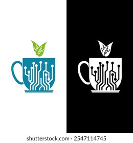 cup tech logo circuit blend of technology and the taste of a cup of tea