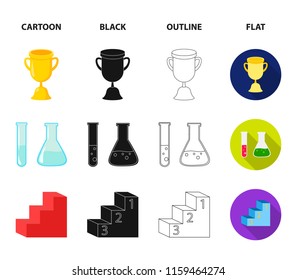 A cup, test tubes with a reagent, a pedestal, School set collection icons in cartoon,black,outline,flat style vector symbol stock illustration web.