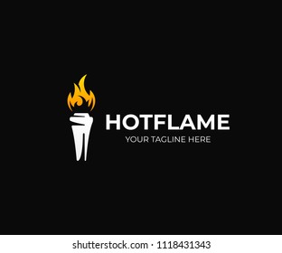 Cup with torch logo template. Torch flame vector design. Fire flaming logotype