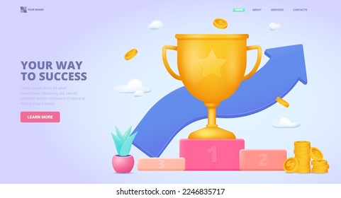 Cup, triumph, winner vector illustration concept. Your way to success 3d concept for landing page, template, ui, web, mobile app, poster, banner, flyer.