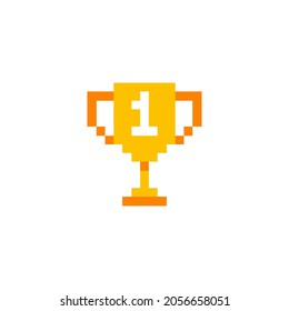 cup, trophy 8-bit pixel graphics icon. Pixel art style. Game assets. 8-bit sprite. Isolated vector illustration EPS 10.