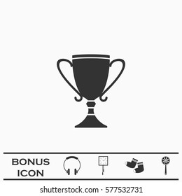 Cup trophy icon flat. Black pictogram on white background. Vector illustration symbol and bonus button