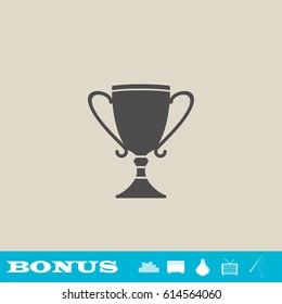 Cup trophy icon flat. Grey pictogram on light background. Vector illustration symbol and bonus button real estate, ottoman, vase, tv, fishing rod