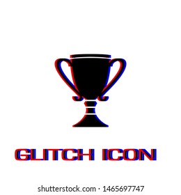 Cup trophy icon flat. Simple pictogram - Glitch effect. Vector illustration symbol