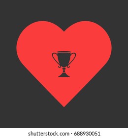Cup trophy icon flat. Simple pictogram on heart background. Vector illustration symbol