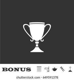 Cup trophy icon flat. White pictogram on black background. Vector illustration symbol and bonus icons
