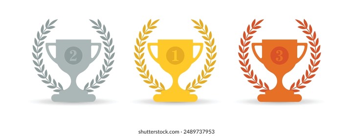 Cup trophy icon Set, Gold, Silver, and Bronze trophies for champion cup winner award, Vector illustration