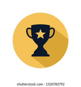 Cup trophy icon vector, trophy champions with star isolated on yellow circle