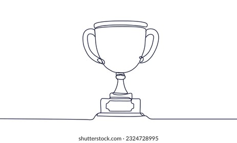 Concepto de la copa y la línea de trofeo. Premio en competencias y torneos. Premio a los ganadores, recompensa. Creatividad minimalista y arte. Ilustración lineal lineal vectorial aislada en fondo blanco