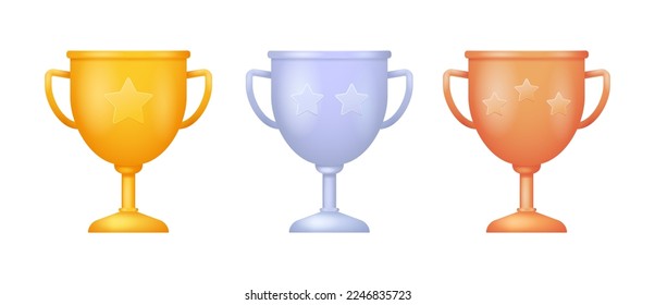 Cup, trophy, prize vector collection illustration. 3d icon set for landing page, web, mobile app, poster, banner, flyer.
