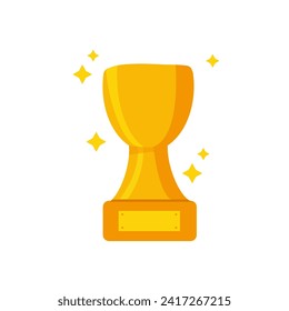 Cup trophy with sparkles. First place. Vector illustration isolated on white background. Winner prize, sport award. High quality score.