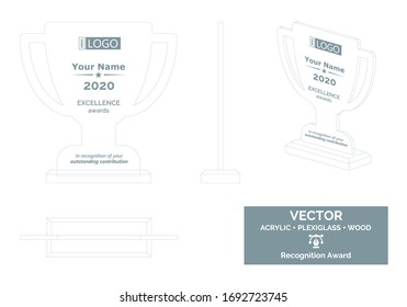 Cup Trophy Vector Template, Football trophy Distinction Award, Recognition trophy Award
