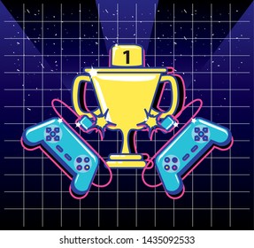 cup trophy of video gamer retro with controls