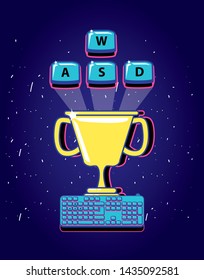 cup trophy of video gamer retro with keyboard