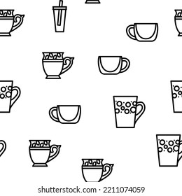 Cup Utensil For Drinking Beverage vector seamless pattern thin line illustration