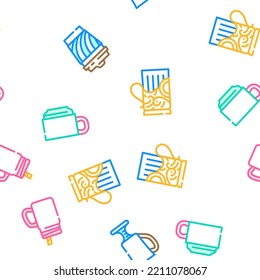 Cup Utensil For Drinking Beverage vector seamless pattern thin line illustration