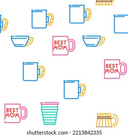 Cup Utensil For Drinking Beverage vector seamless pattern thin line illustration