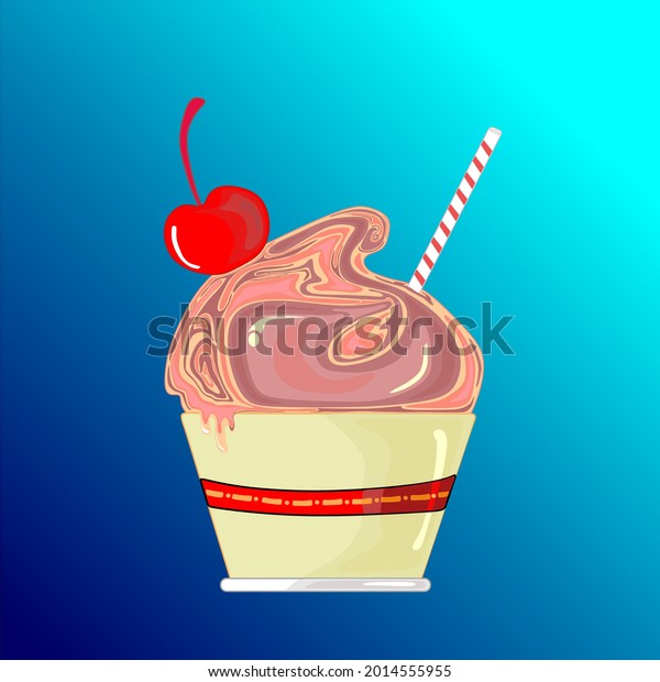 21年7月27日 バニラ アイスクリーム サンデ イラストの上部に新鮮な赤い桜が付いたカップ のベクター画像素材 ロイヤリティフリー