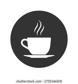 Cup with vapour icon. Cup with hot drink graphic sign in the circle isolated on white background. Vector illustration