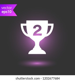 Cup vector icon. 2nd place cup sign. Reward victory cup symbol. Goblet icon. Ceremony contest cup icon. EPS 10 flat symbol.