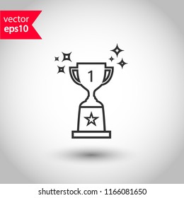 Cup vector icon. First place cup sign. Reward victory cup symbol. Goblet icon. Ceremony contest cup icon. EPS 10 flat symbol.