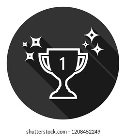 Cup vector icon. First place cup sign. Reward victory cup symbol. Goblet icon. Ceremony contest cup icon. EPS 10 flat symbol. Round icon with shadow